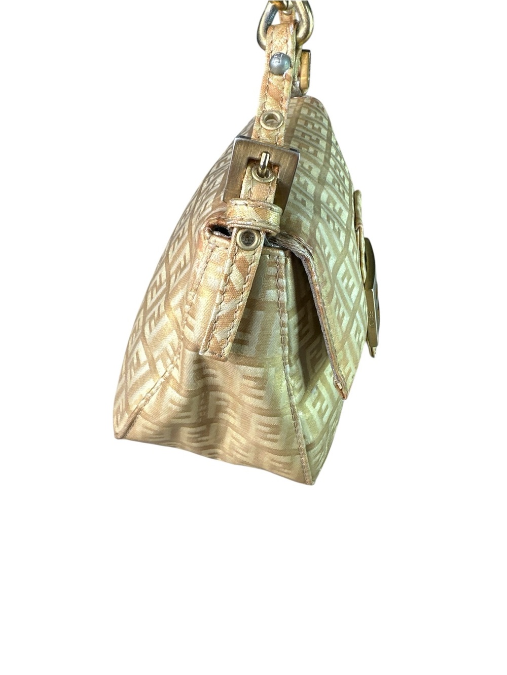 Fendi Metallic Gold Zucca Baguette Shoulder Bag with Chain Strap - Picture 4 of 12